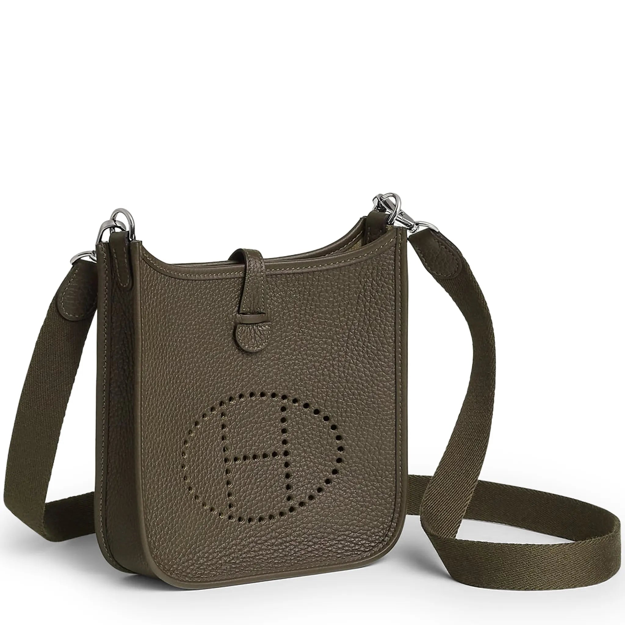 Front Side View of Hermes Evelyne 16 Amazone Taurillon Clemence Vert Loden Palladium Hardware H069426CKFS